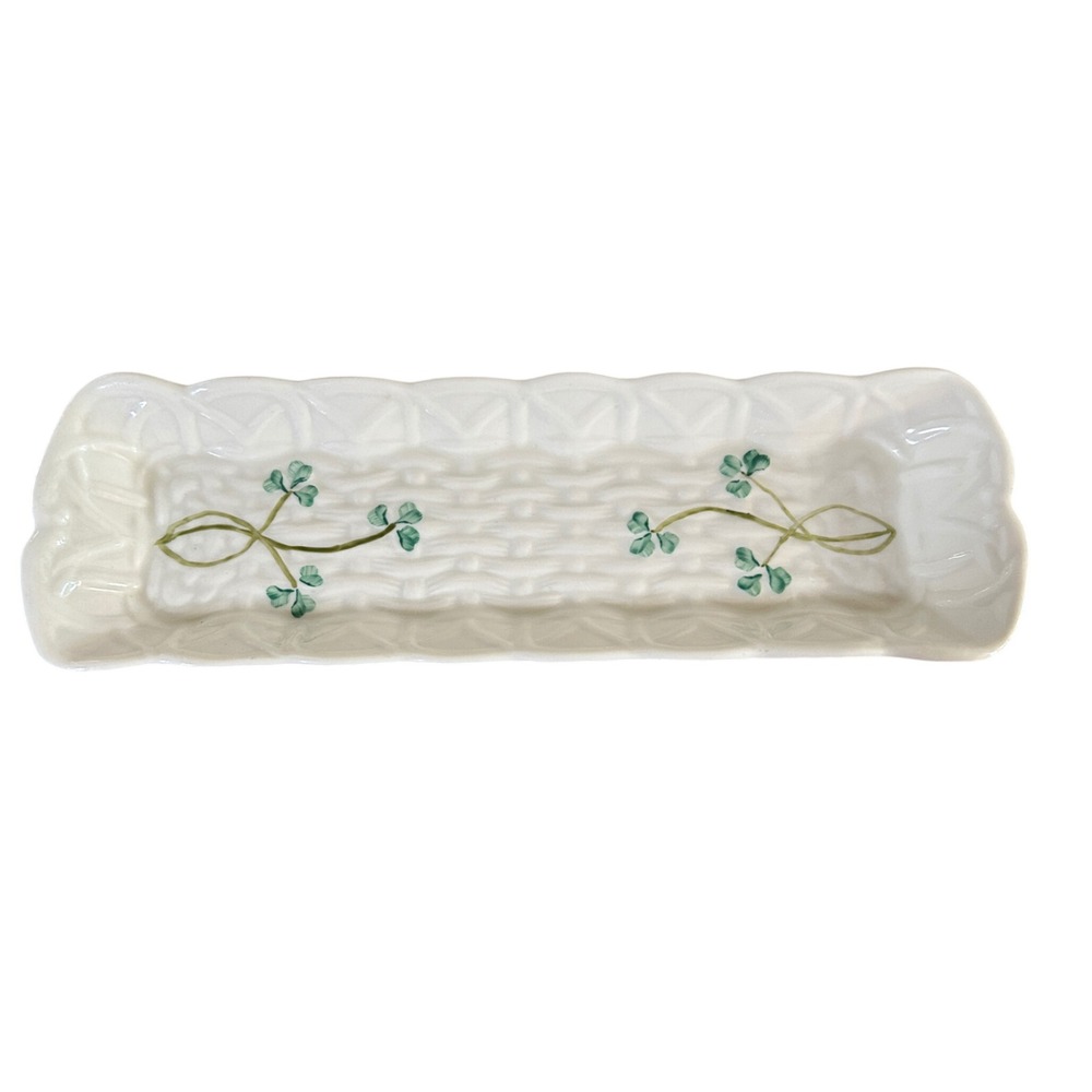 Belleek Shamrock Basketweave Tray 9in Cream Millennium 2000 Irish Parian China